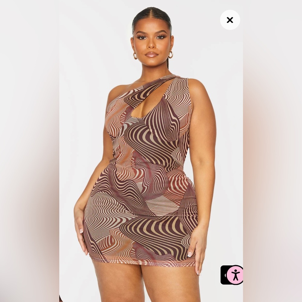 Rust Mesh One Shoulder Detail Bodycon Dress